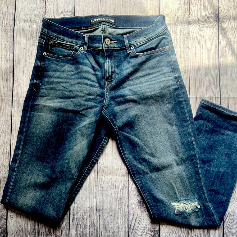 Express Cropped Skinny destroyed mid-rise denim jeans